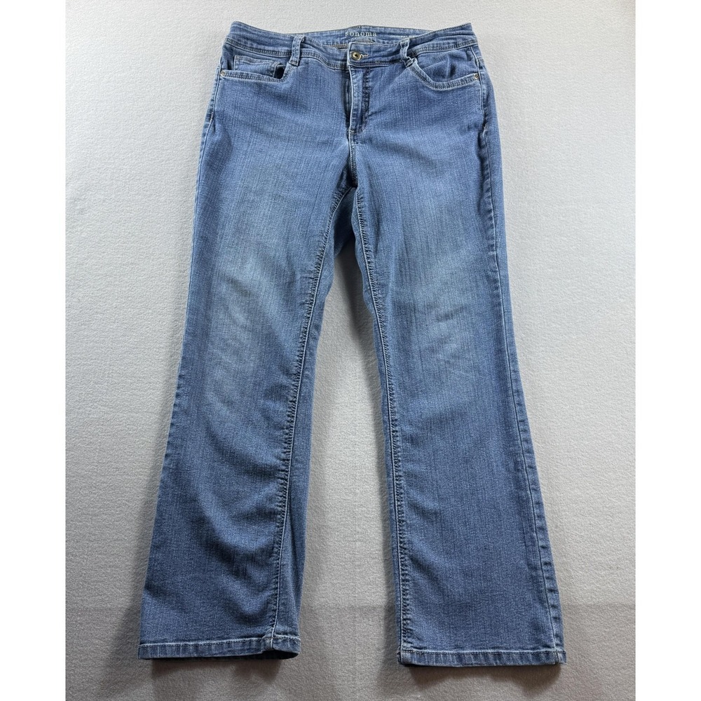 Sonoma Life + Style Bootcut Jeans Womens 12 Short Blue Mid Rise Stretch 32x28